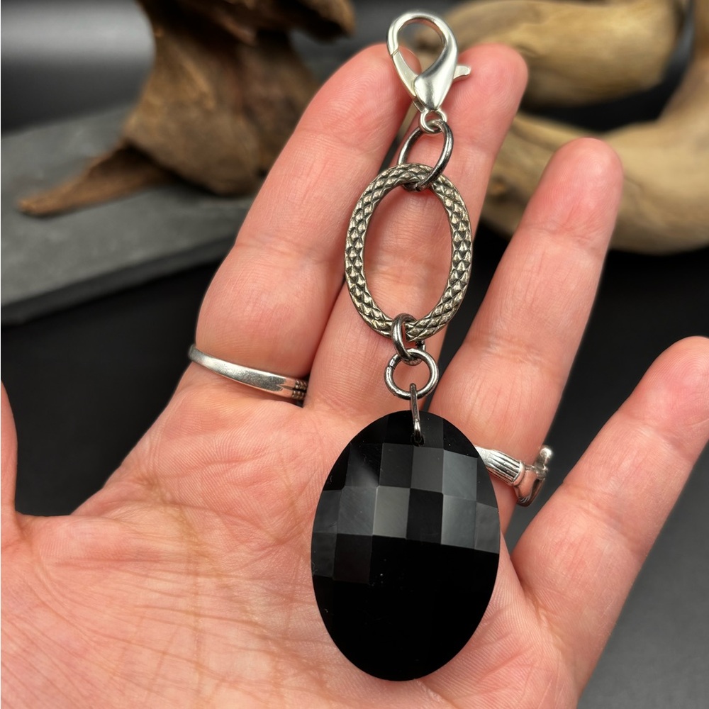 Black Faceted Glass Bag Charm Keychain Pendant